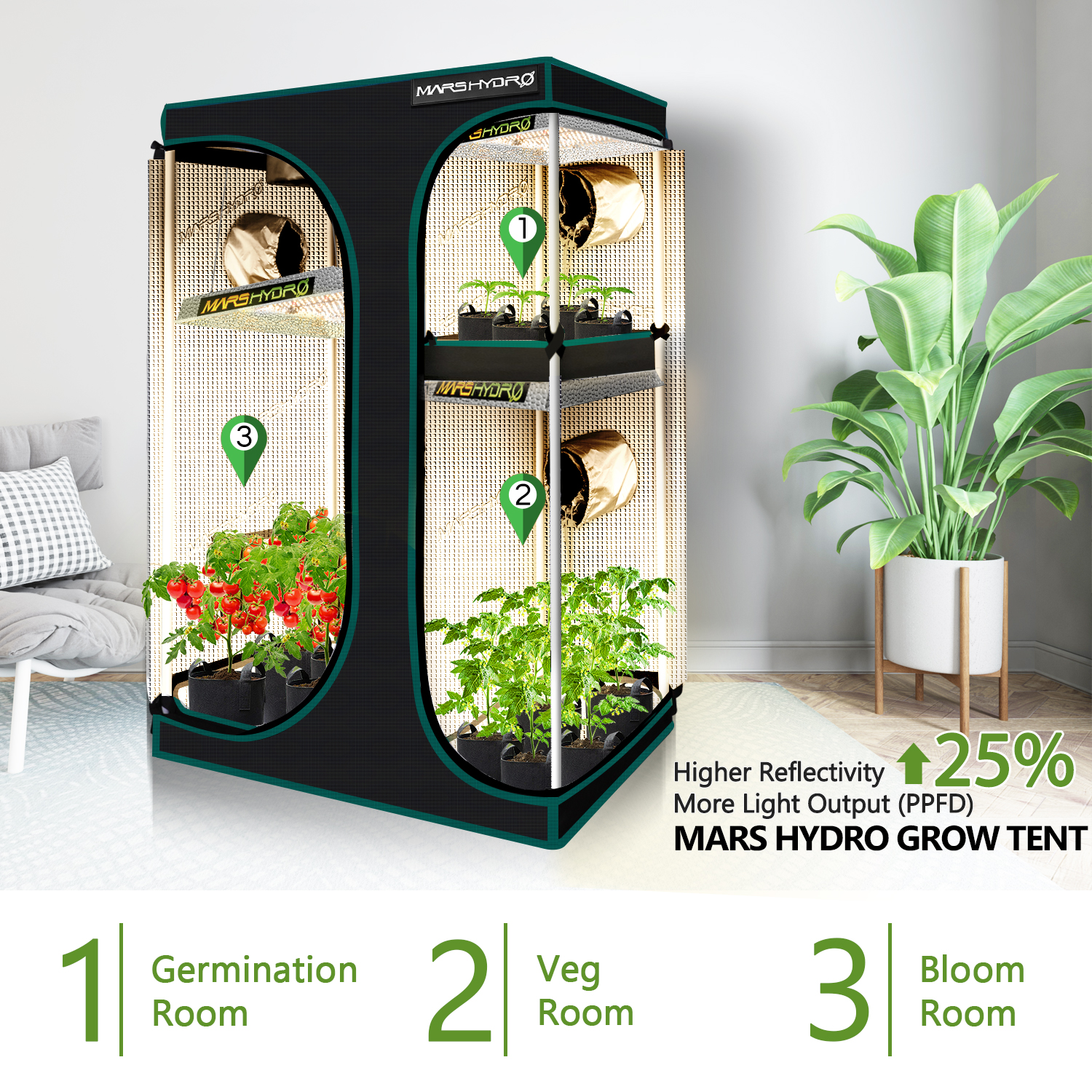 2 In 1 1x90x180cm Mylar Reflective Grow Tent For Indoor Hydroponic Growing System Mars Hydro Uk Official