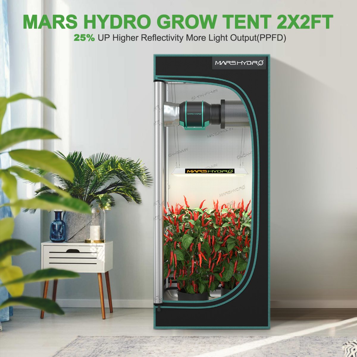 Mars Hydro TS600 is a full spectrum LED grow light with a low upfront cost and good results, for novices who are interested in growing indoor plants. TS600 can bring obvious improvements to 1-2 plants. Wattage - 100w Veg Coverage - 2x2 ft Flower Coverage - 1.5x1.5 ft The overwhelming choice for most growers applying in grow tent, small room, cabinet & closet, and plant shelves.