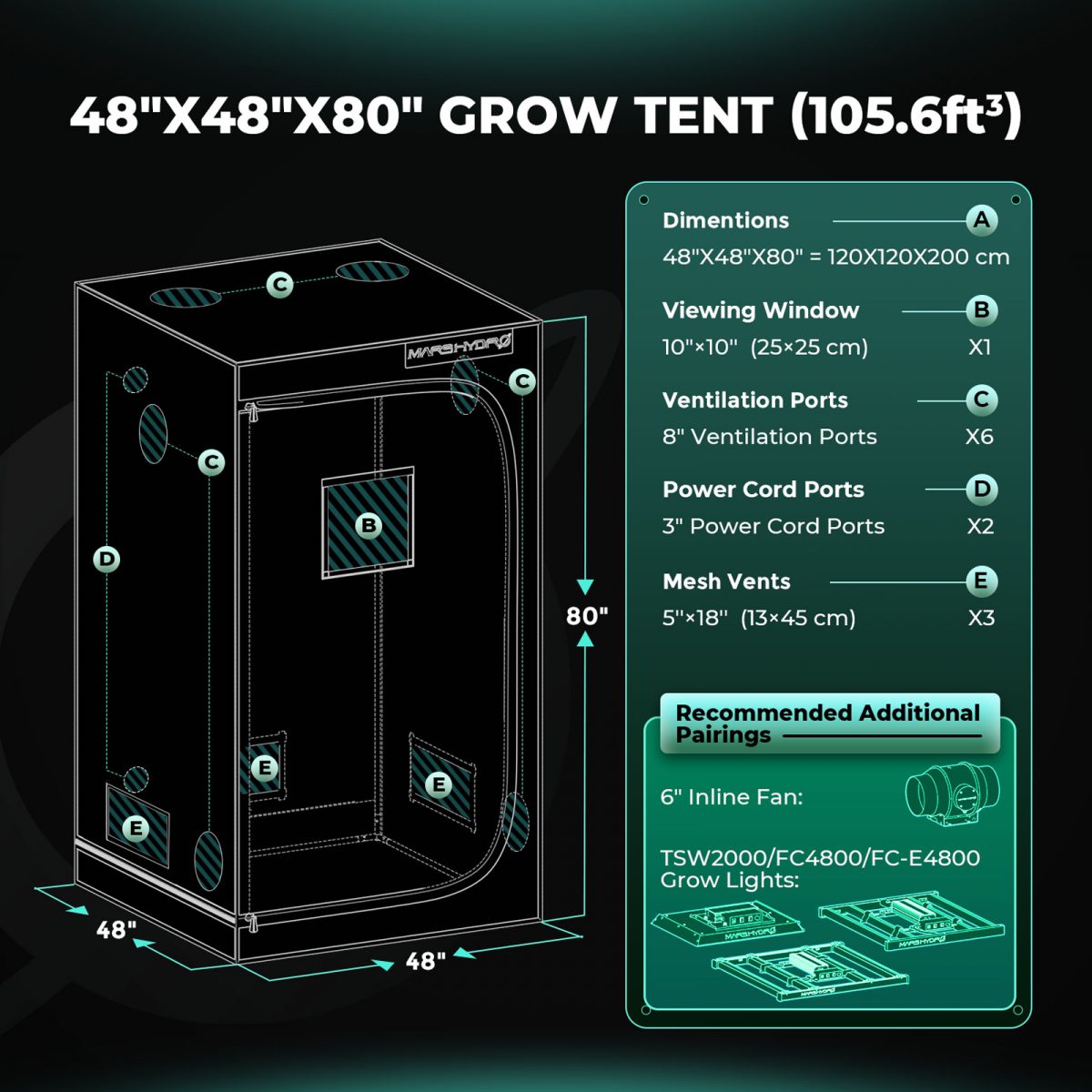 48x48x80(120x120x200CM)-mars hydro grow tent detailed information