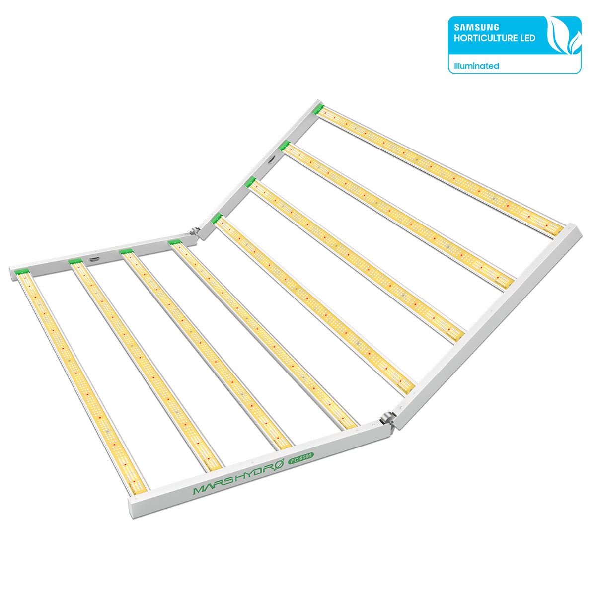 Applied as large multi-strip LED grow lights for large-scale commercial cultivation and high-quality home cultivation., FC6500 employs Samsung LM301B chips and a full spectrum light that is rich in red and blue and adopts a uniform photon distribution to maintain an even PPID and optimal PPF across the canopy.