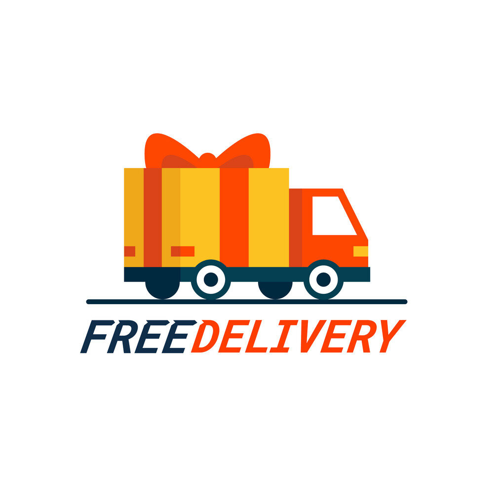 Free delivery concept. Delivery truck with gift box, parcel. Delivery service. Shipping by car or truck. Flat style design truck icon. Vector illustration