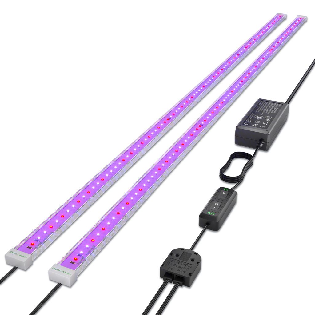 The UR45 supplemental LED grow light bar: set has 2 bars, 192 LED diodes, and a total output of 45W, mainly used to supplement the UV and IR radiation when using white full-spectrum LED grow lights in indoor growing.