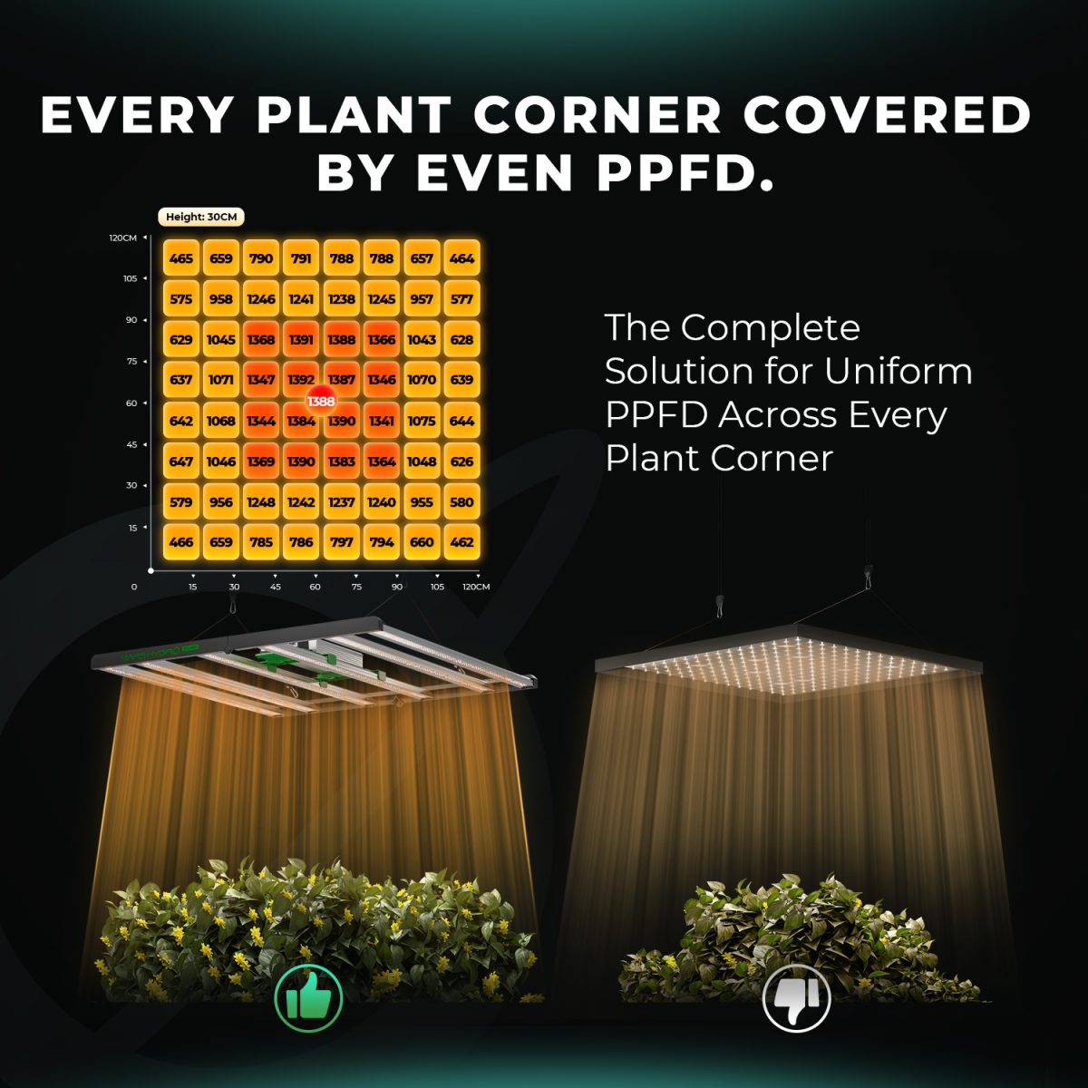 Evey plant corner covered by even PPFD-cm