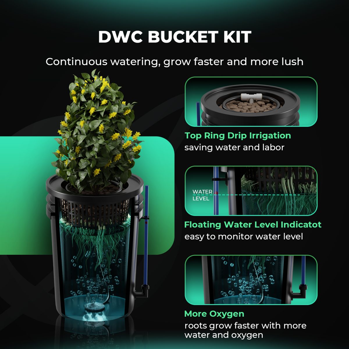 DWC BUCKET KIT Continuous watering grow faster and more lush