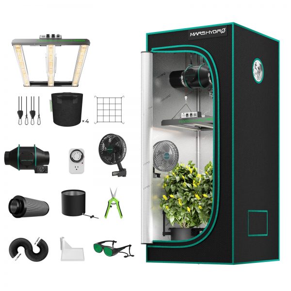 Mars Hydro FC-E1500 LED Grow Light + 2.3'x2.3'(70x70x160cm) Complete Grow Tent Kits with ifresh Fan